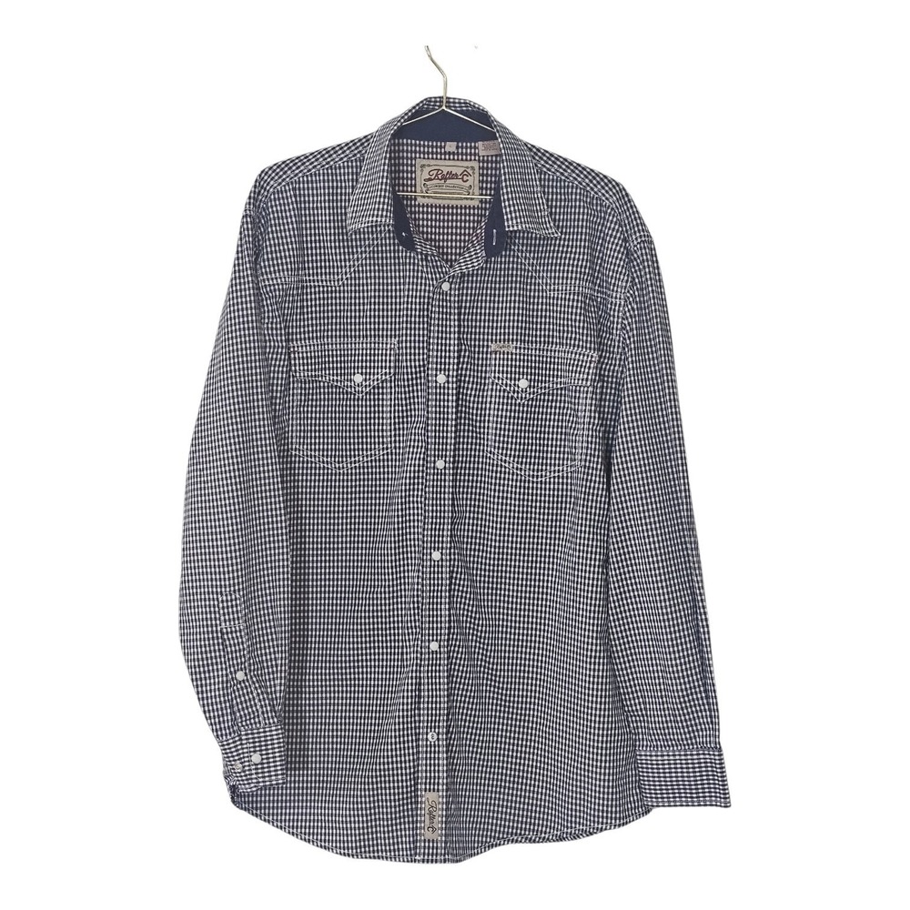 Rafter C Cowboy Mens Western Pearl Snap Shirt sz L Long Sleeve Button Up Check